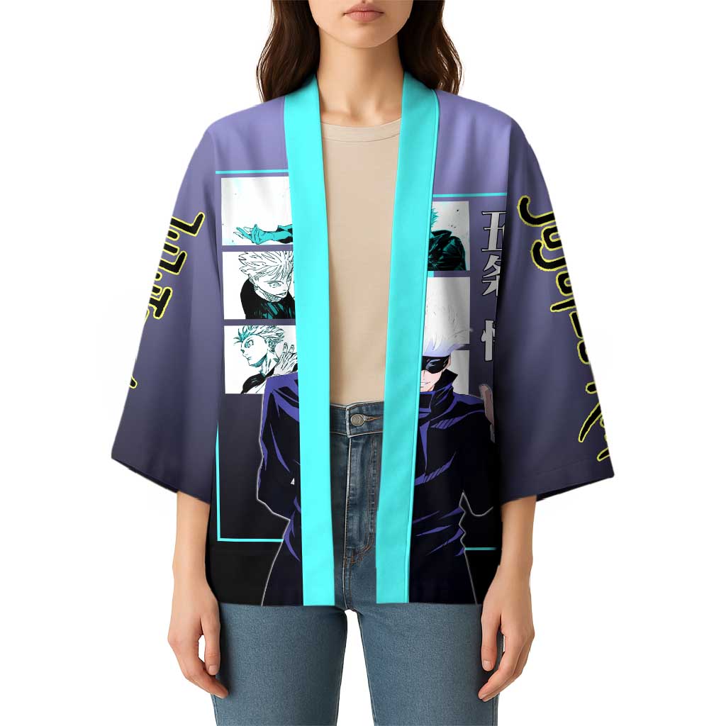 Satoru Gojo from Jujutsu Kaisen Kimono with Purple and Blue Background and Multiple Poses Design - The Mazicc