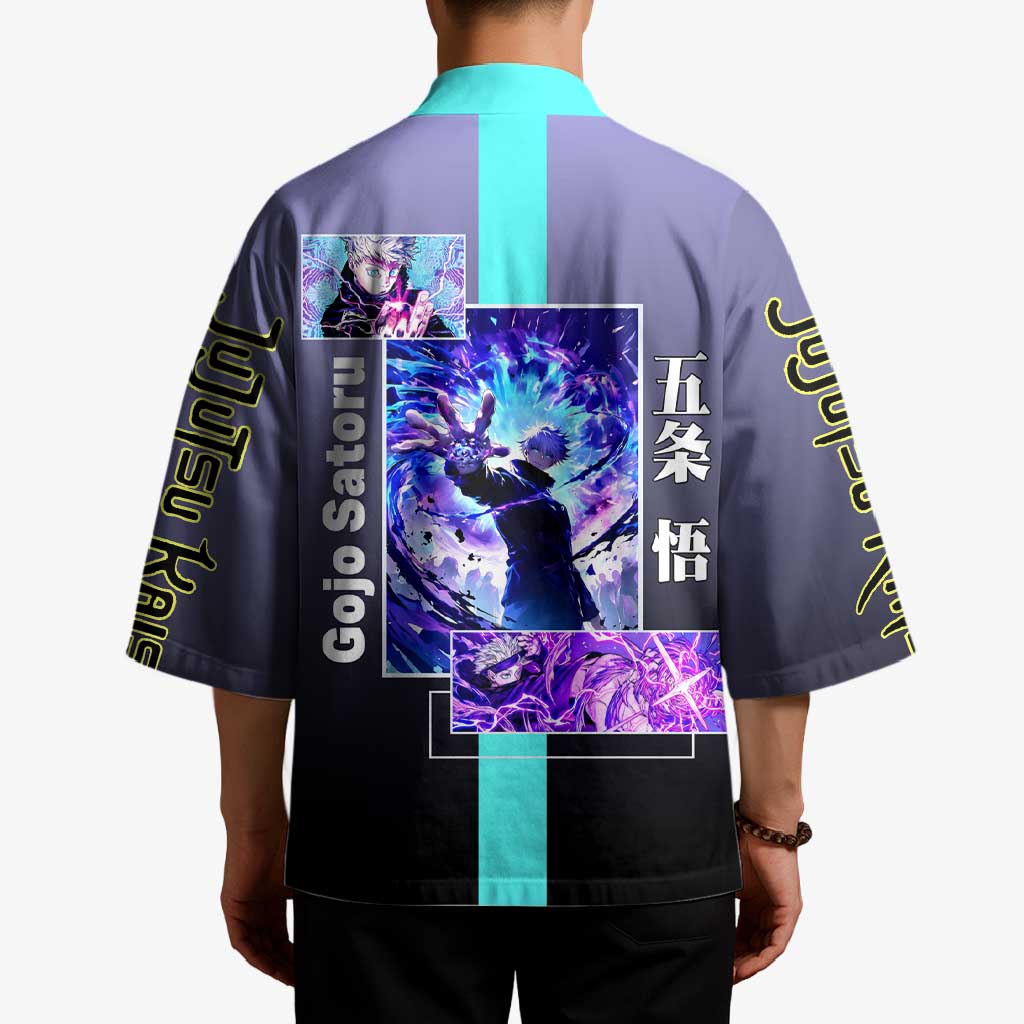 Satoru Gojo from Jujutsu Kaisen Kimono with Purple and Blue Background and Multiple Poses Design - The Mazicc