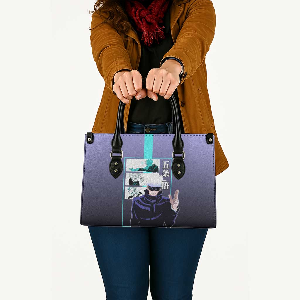 Satoru Gojo from Jujutsu Kaisen Leather Bag with Purple and Blue Background and Multiple Poses Design - The Mazicc