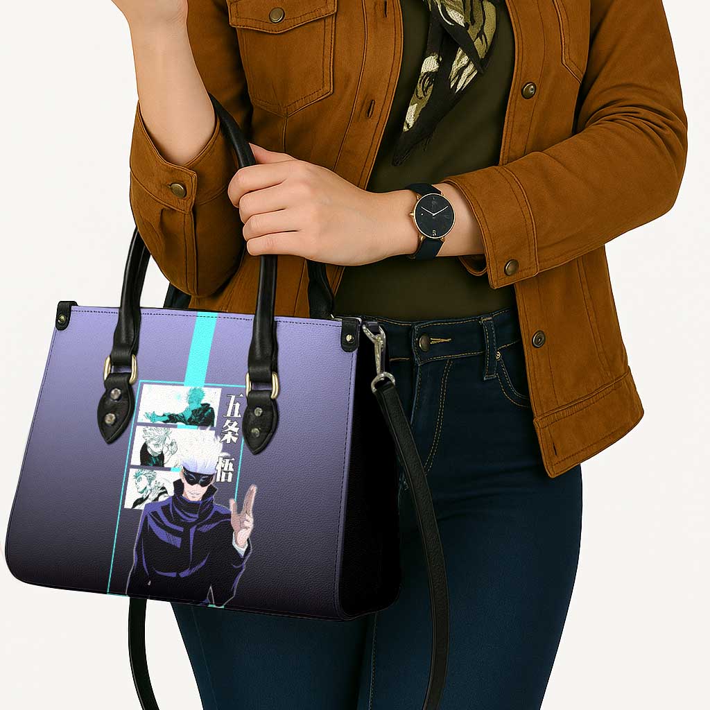Satoru Gojo from Jujutsu Kaisen Leather Bag with Purple and Blue Background and Multiple Poses Design - The Mazicc