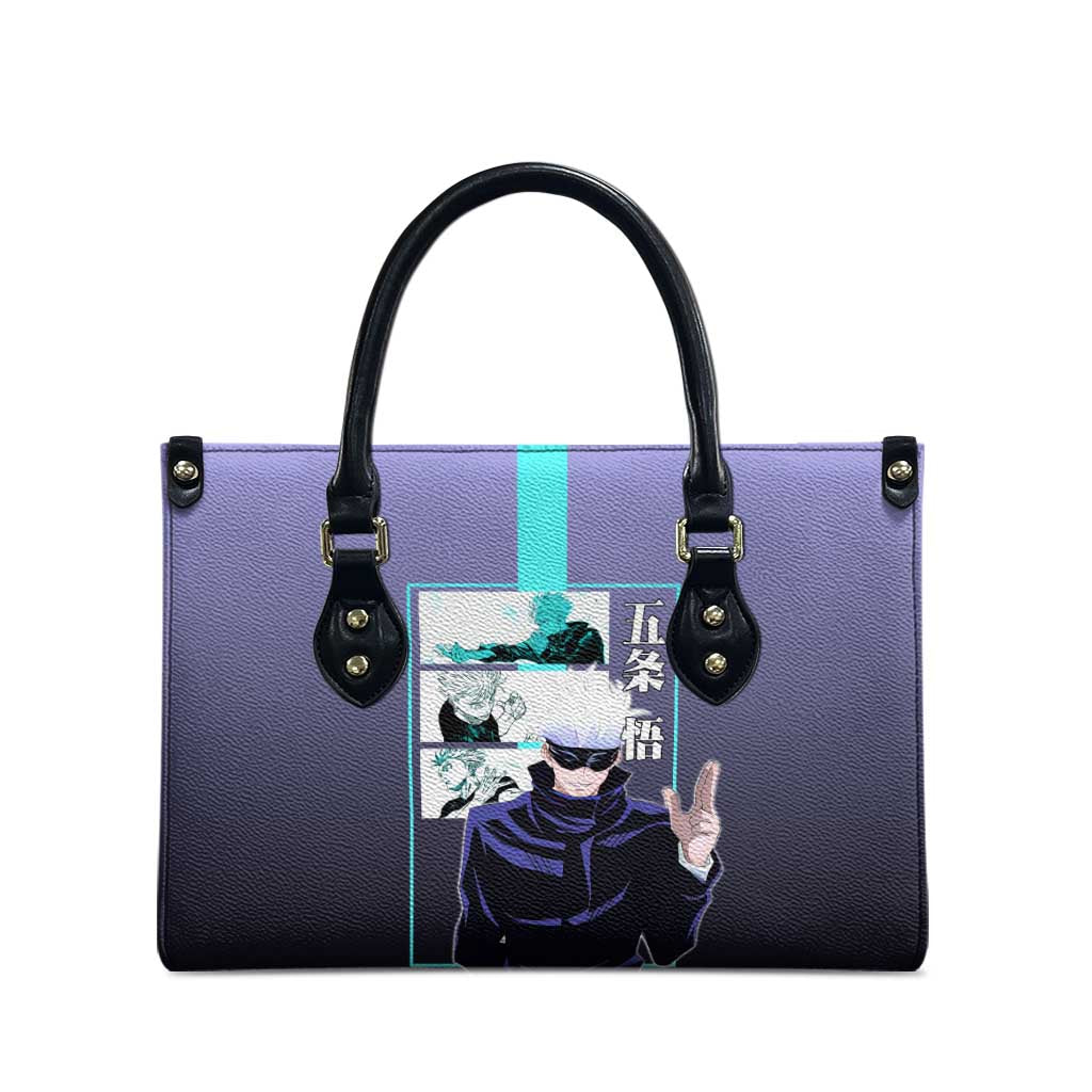 Satoru Gojo from Jujutsu Kaisen Leather Bag with Purple and Blue Background and Multiple Poses Design - The Mazicc