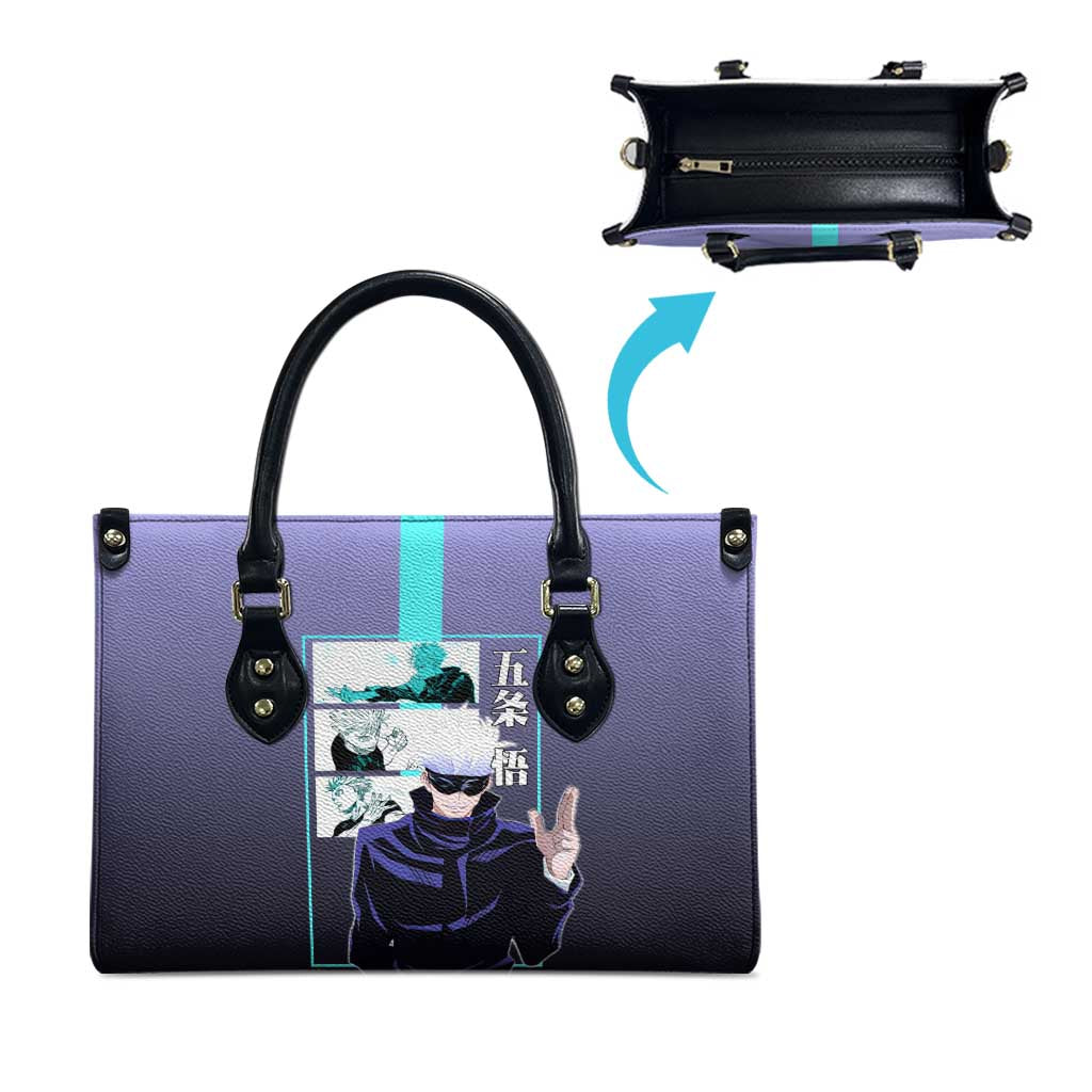 Satoru Gojo from Jujutsu Kaisen Leather Bag with Purple and Blue Background and Multiple Poses Design - The Mazicc