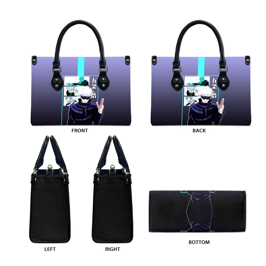 Satoru Gojo from Jujutsu Kaisen Leather Bag with Purple and Blue Background and Multiple Poses Design - The Mazicc