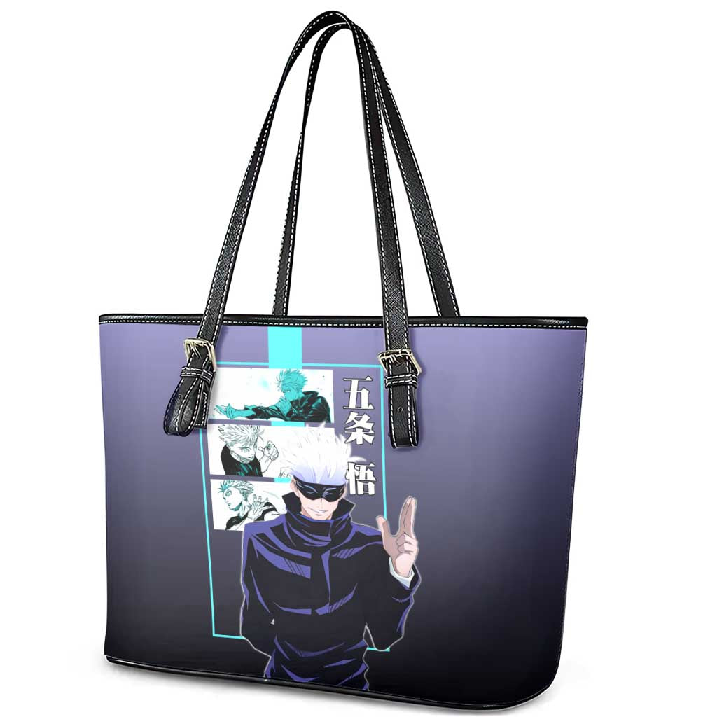 Satoru Gojo from Jujutsu Kaisen Leather Tote Bag with Purple and Blue Background and Multiple Poses Design - The Mazicc