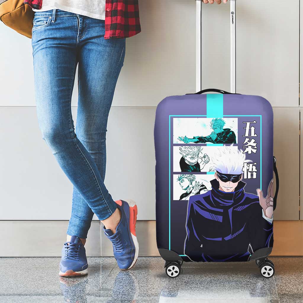 Satoru Gojo from Jujutsu Kaisen Luggage Cover with Purple and Blue Background and Multiple Poses Design - The Mazicc