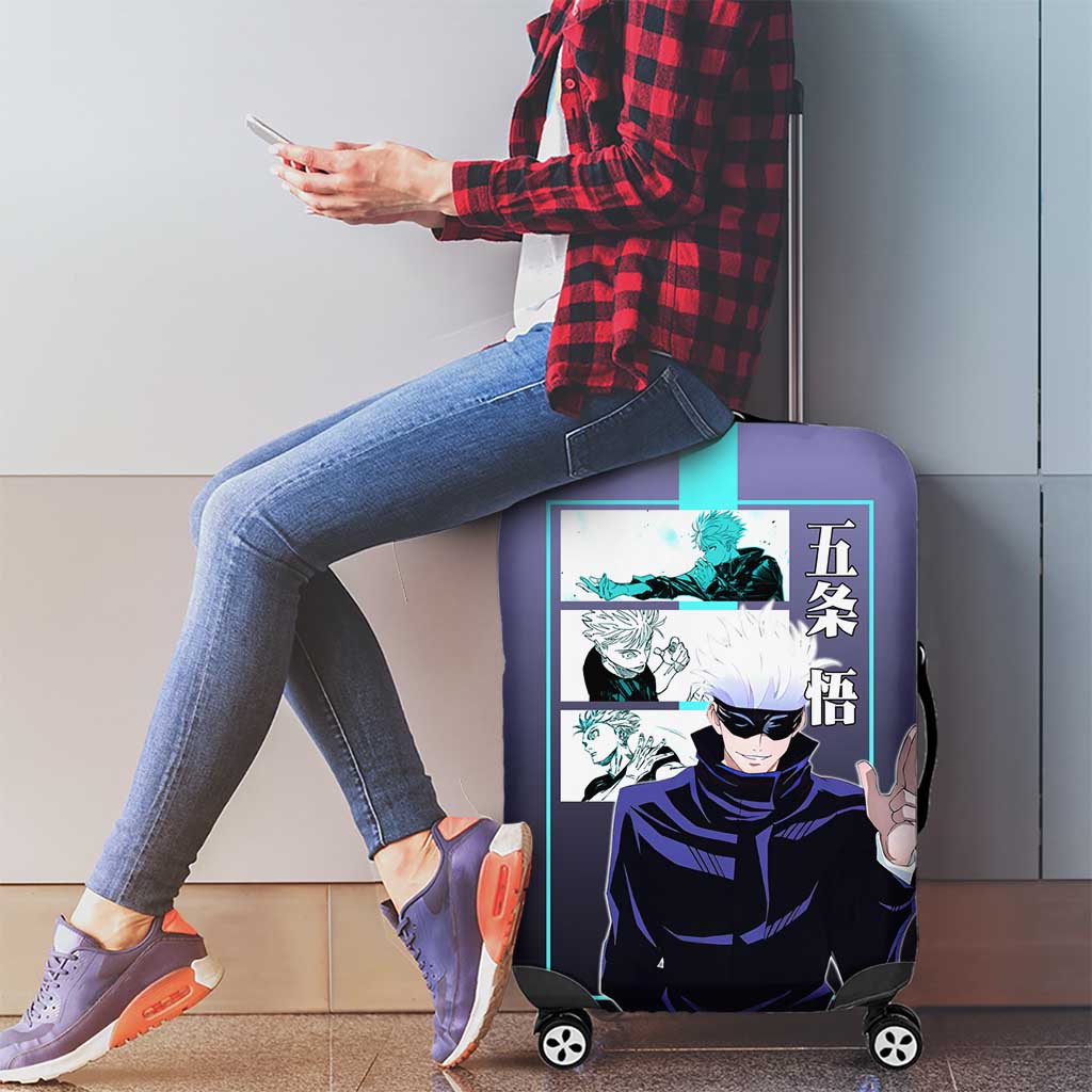 Satoru Gojo from Jujutsu Kaisen Luggage Cover with Purple and Blue Background and Multiple Poses Design - The Mazicc