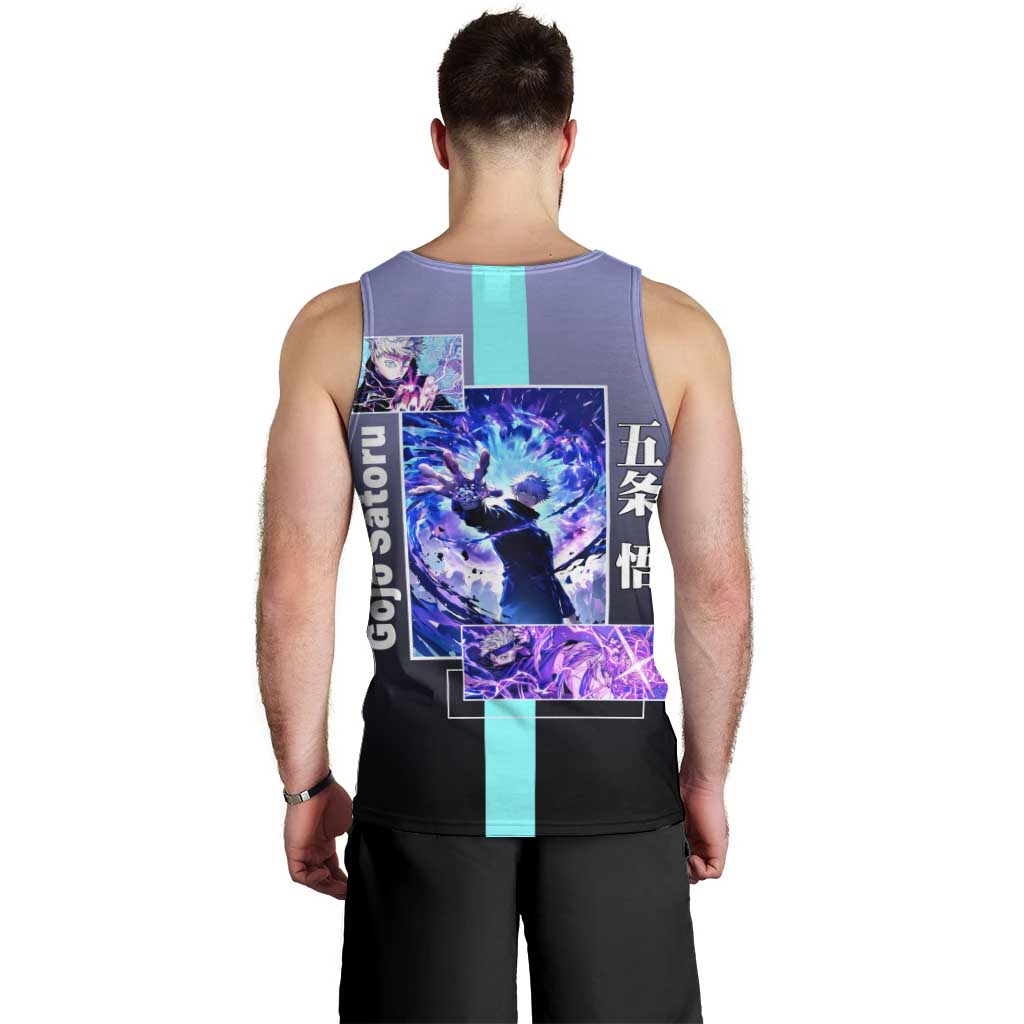 Satoru Gojo from Jujutsu Kaisen Men Tank Top with Purple and Blue Background and Multiple Poses Design - The Mazicc