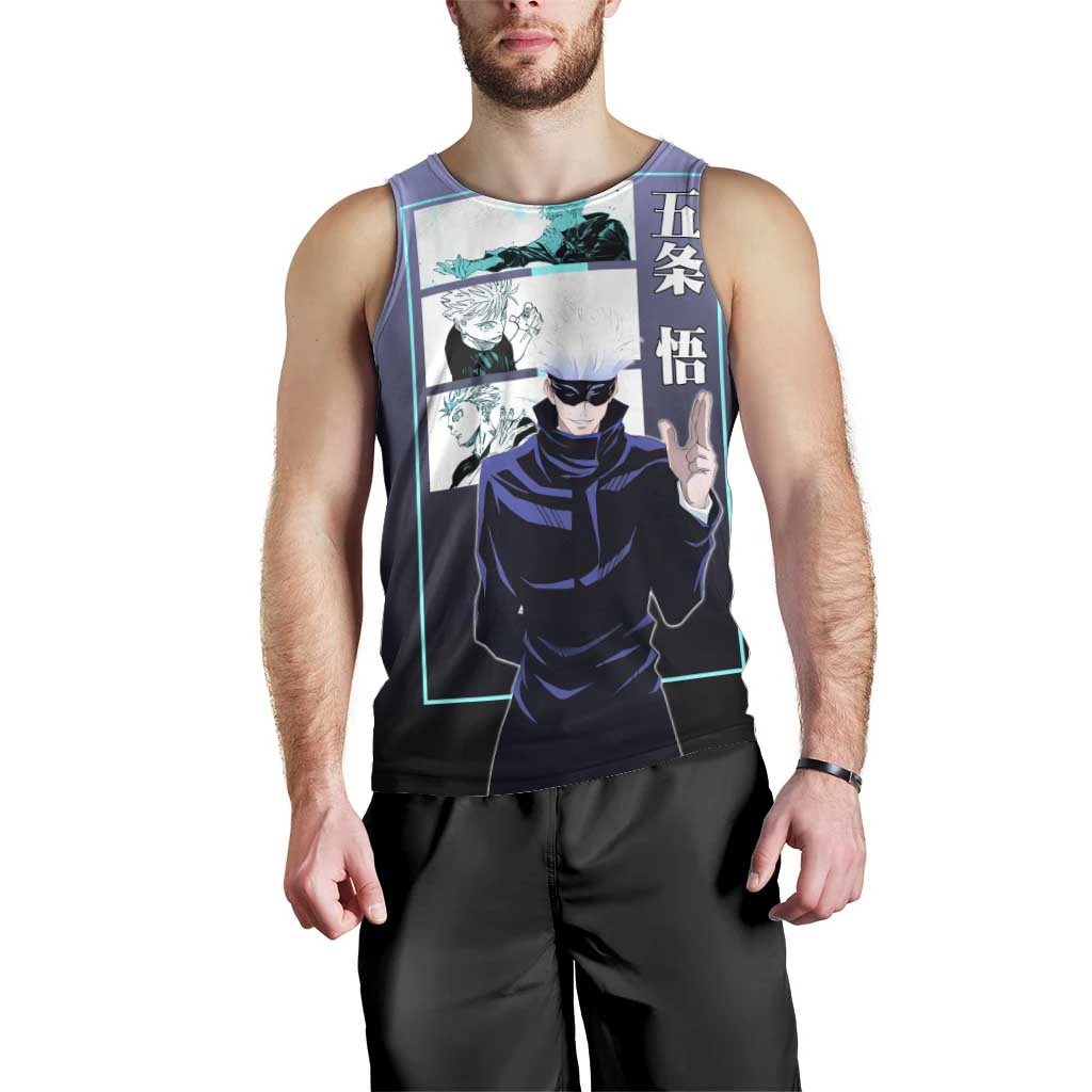 Satoru Gojo from Jujutsu Kaisen Men Tank Top with Purple and Blue Background and Multiple Poses Design - The Mazicc
