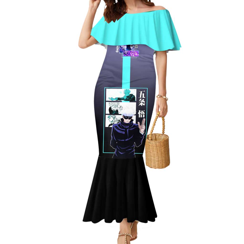 Satoru Gojo from Jujutsu Kaisen Mermaid Dress with Purple and Blue Background and Multiple Poses Design - The Mazicc