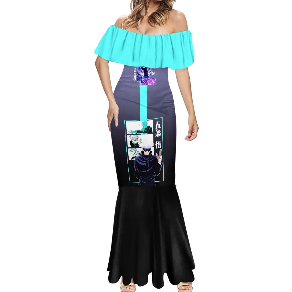 Satoru Gojo from Jujutsu Kaisen Mermaid Dress with Purple and Blue Background and Multiple Poses Design - The Mazicc