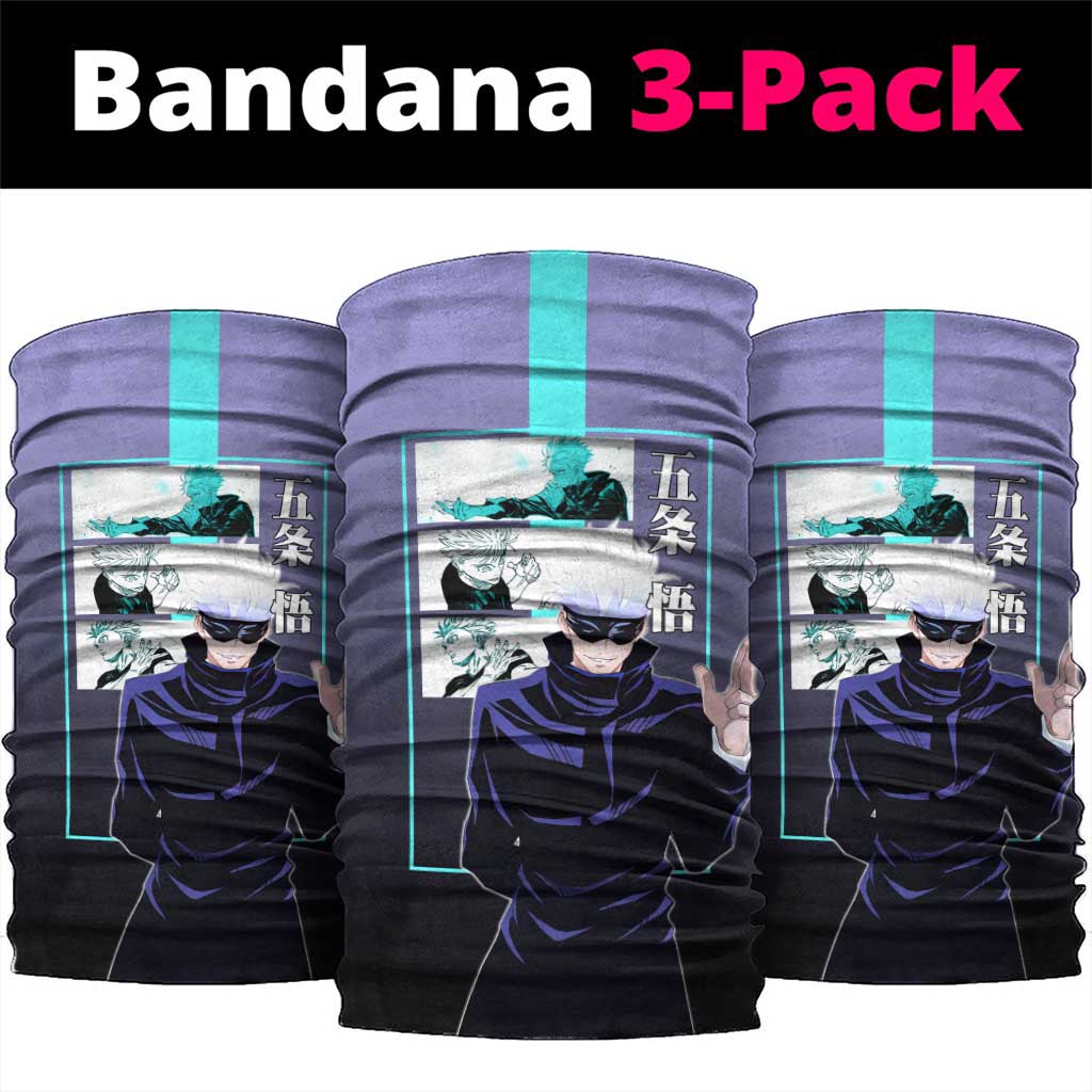 Satoru Gojo from Jujutsu Kaisen Neck Gaiter with Purple and Blue Background and Multiple Poses Design - The Mazicc