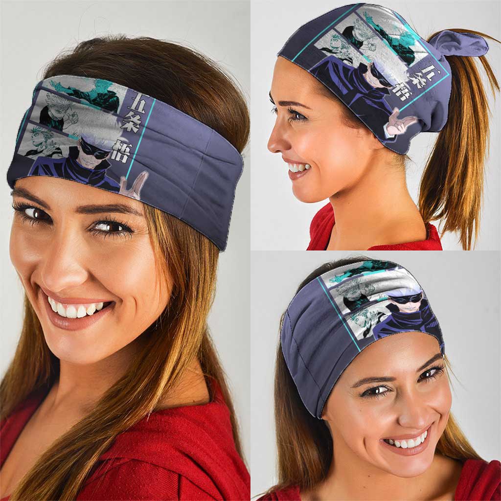 Satoru Gojo from Jujutsu Kaisen Neck Gaiter with Purple and Blue Background and Multiple Poses Design - The Mazicc