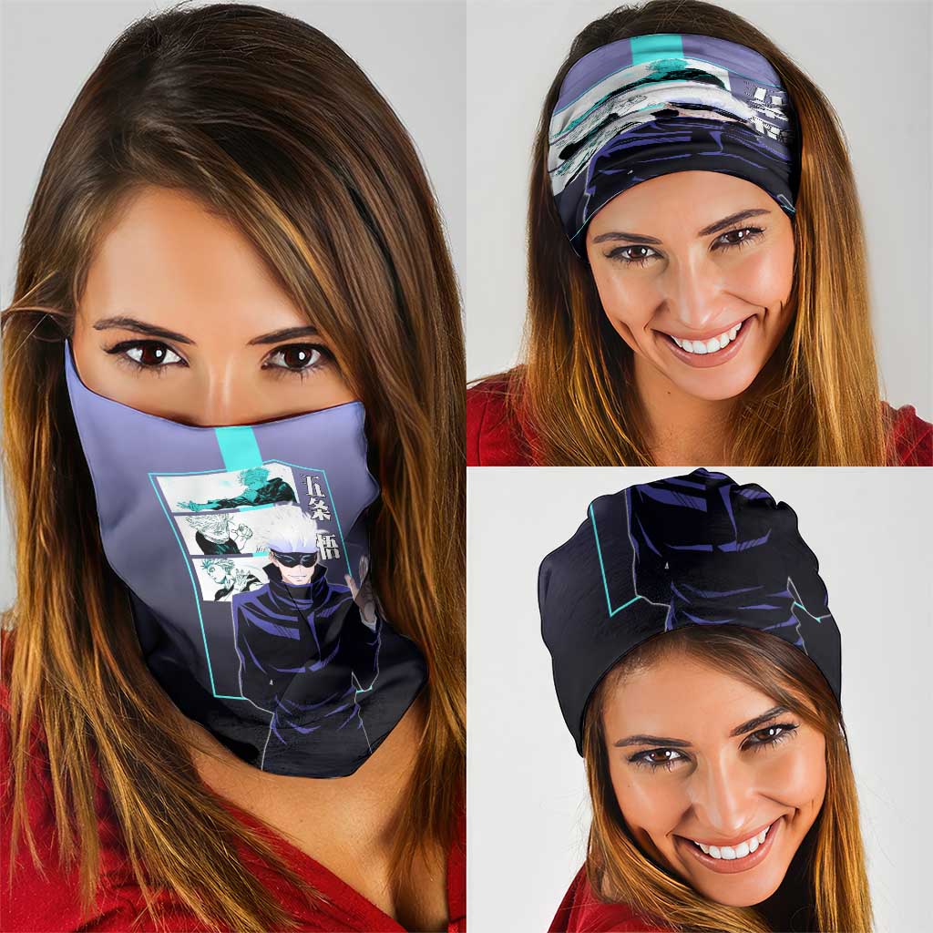 Satoru Gojo from Jujutsu Kaisen Neck Gaiter with Purple and Blue Background and Multiple Poses Design - The Mazicc
