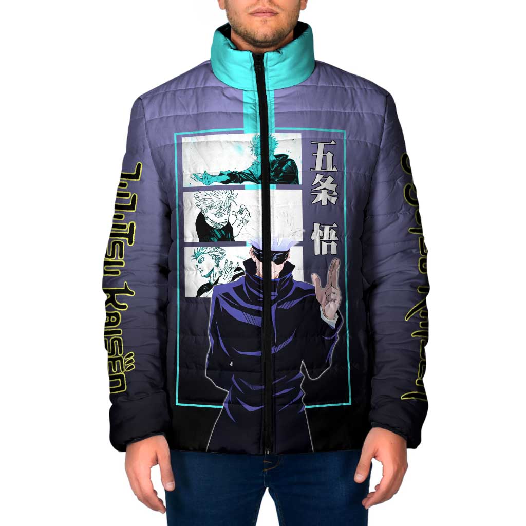 Satoru Gojo from Jujutsu Kaisen Padded Jacket with Purple and Blue Background and Multiple Poses Design - The Mazicc
