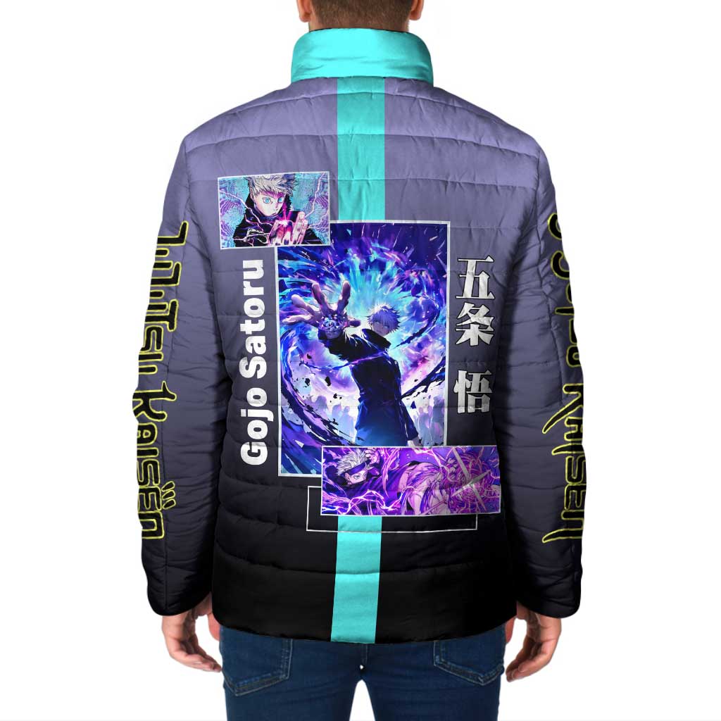 Satoru Gojo from Jujutsu Kaisen Padded Jacket with Purple and Blue Background and Multiple Poses Design - The Mazicc
