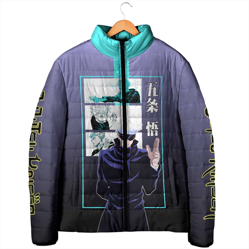 Satoru Gojo from Jujutsu Kaisen Padded Jacket with Purple and Blue Background and Multiple Poses Design - The Mazicc