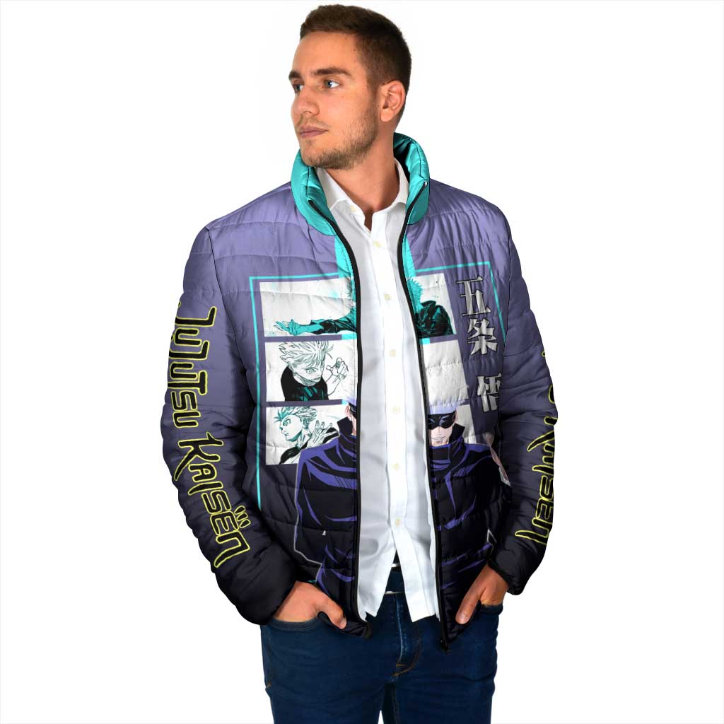 Satoru Gojo from Jujutsu Kaisen Padded Jacket with Purple and Blue Background and Multiple Poses Design - The Mazicc