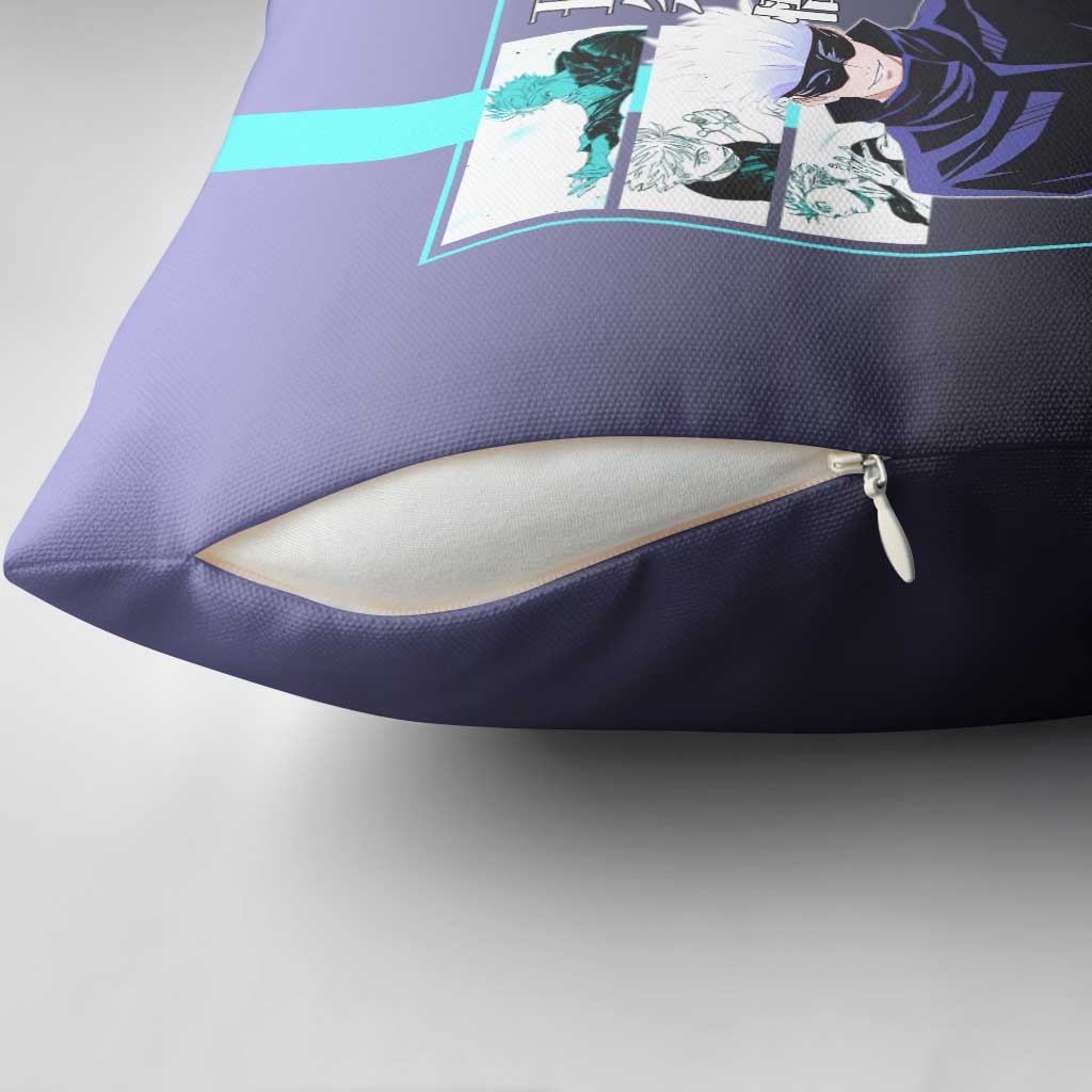 Satoru Gojo from Jujutsu Kaisen Pillow Cover with Purple and Blue Background and Multiple Poses Design - The Mazicc