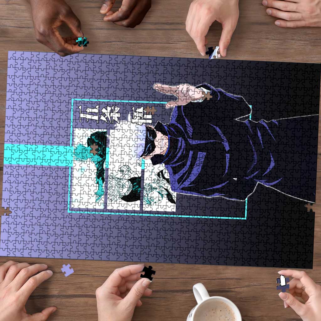 Satoru Gojo from Jujutsu Kaisen Puzzle with Purple and Blue Background and Multiple Poses Design - The Mazicc