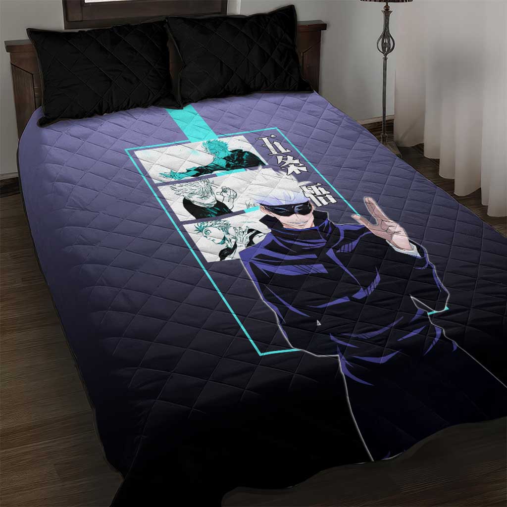 Satoru Gojo from Jujutsu Kaisen Quilt Bed Set with Purple and Blue Background and Multiple Poses Design - The Mazicc