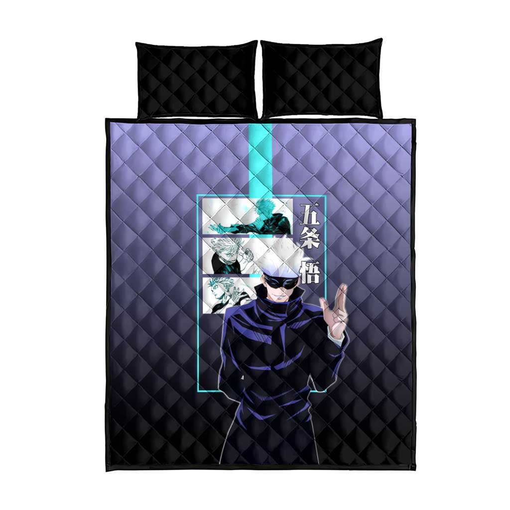 Satoru Gojo from Jujutsu Kaisen Quilt Bed Set with Purple and Blue Background and Multiple Poses Design - The Mazicc