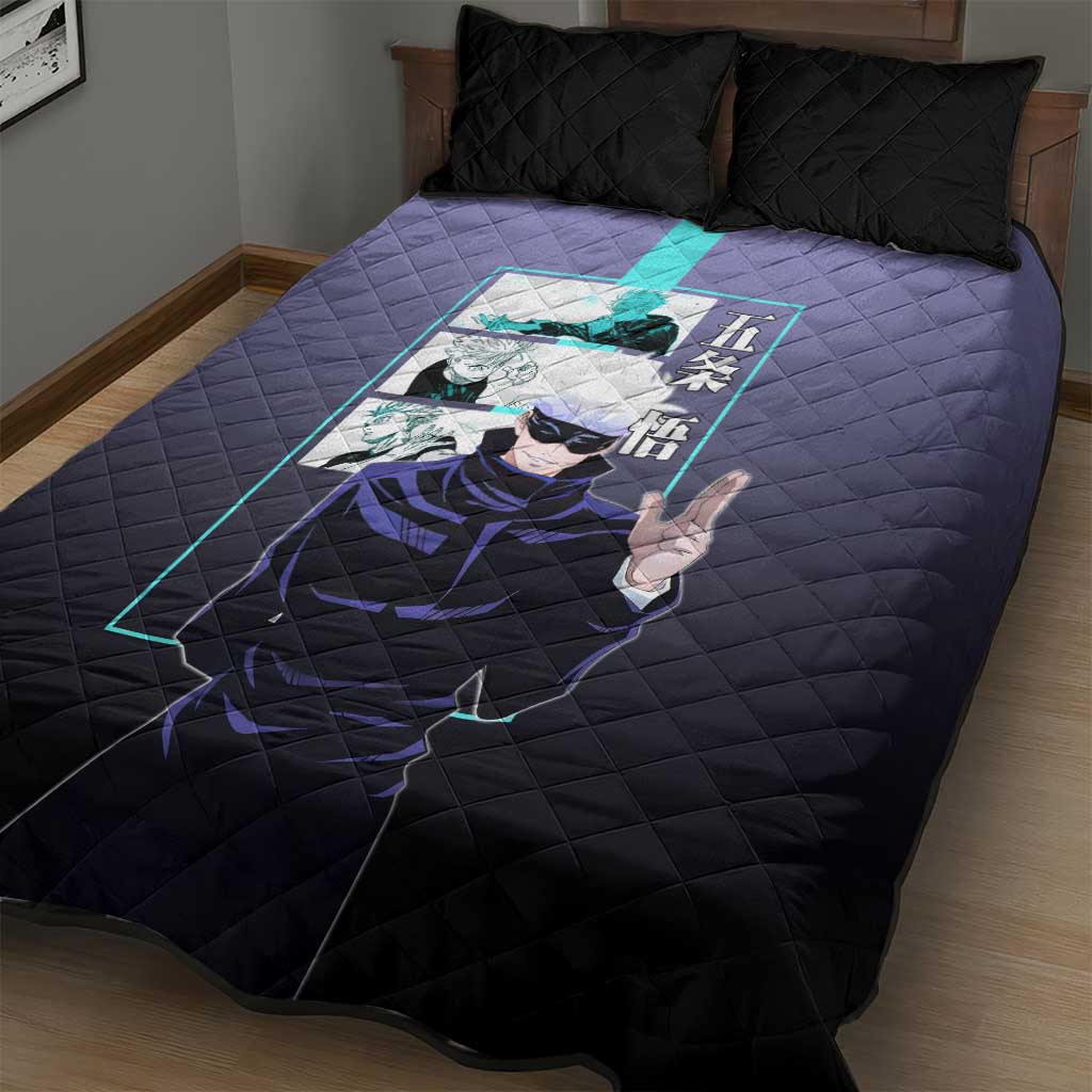 Satoru Gojo from Jujutsu Kaisen Quilt Bed Set with Purple and Blue Background and Multiple Poses Design - The Mazicc