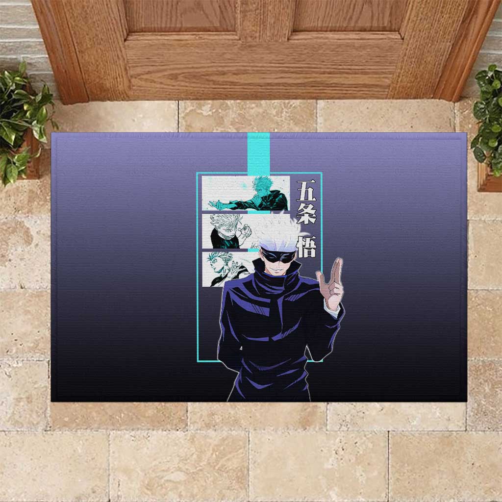 Satoru Gojo from Jujutsu Kaisen Rubber Doormat with Purple and Blue Background and Multiple Poses Design - The Mazicc