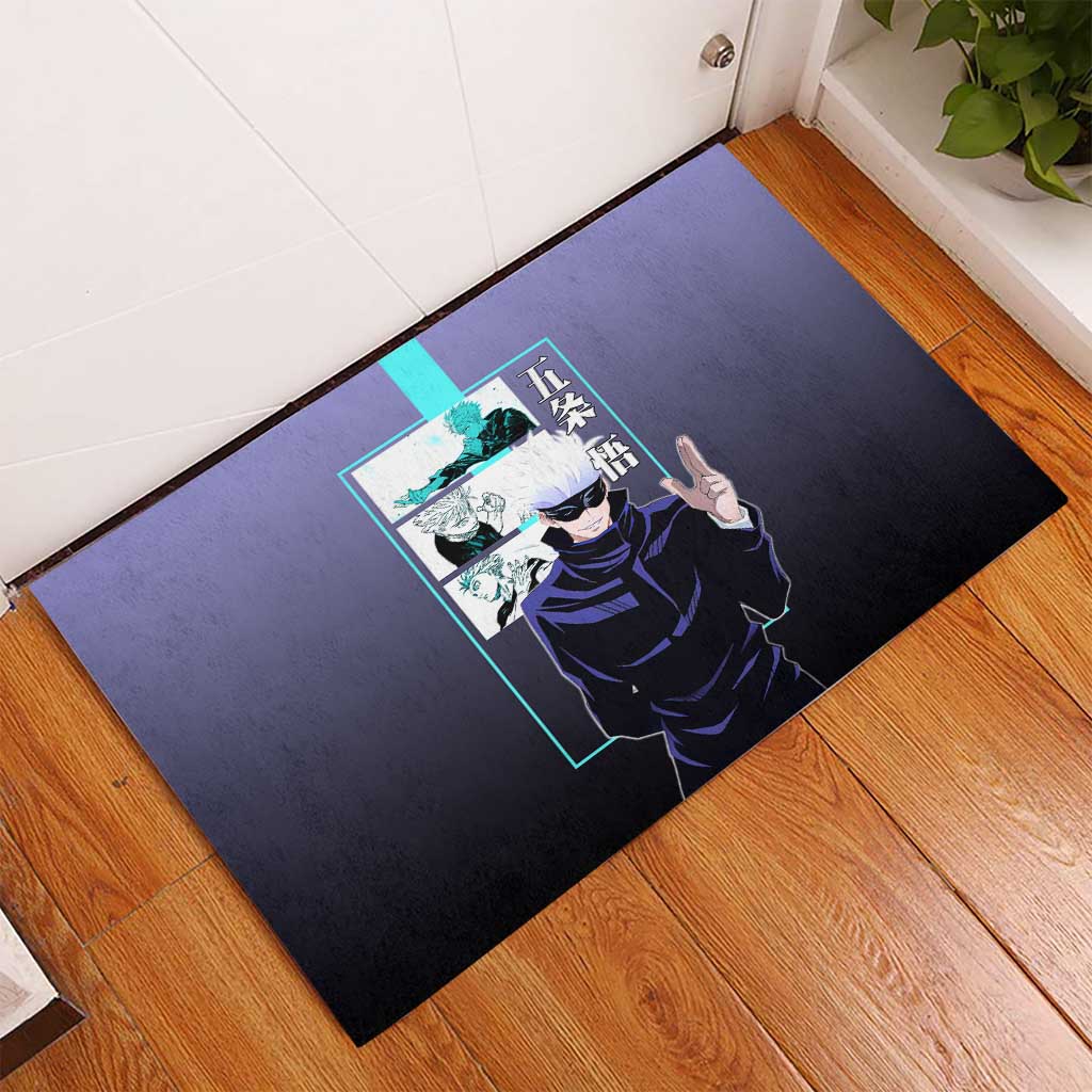 Satoru Gojo from Jujutsu Kaisen Rubber Doormat with Purple and Blue Background and Multiple Poses Design - The Mazicc