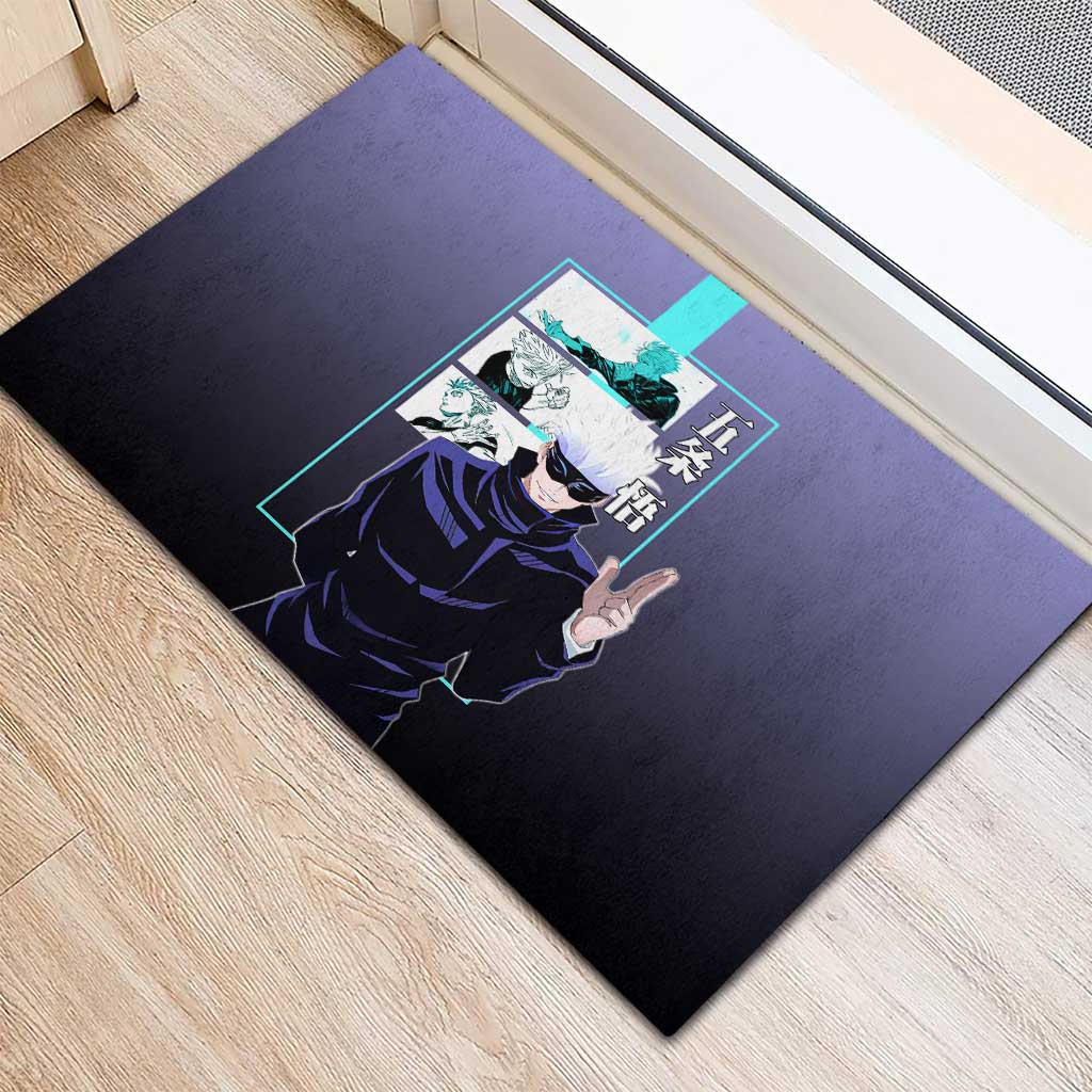 Satoru Gojo from Jujutsu Kaisen Rubber Doormat with Purple and Blue Background and Multiple Poses Design - The Mazicc