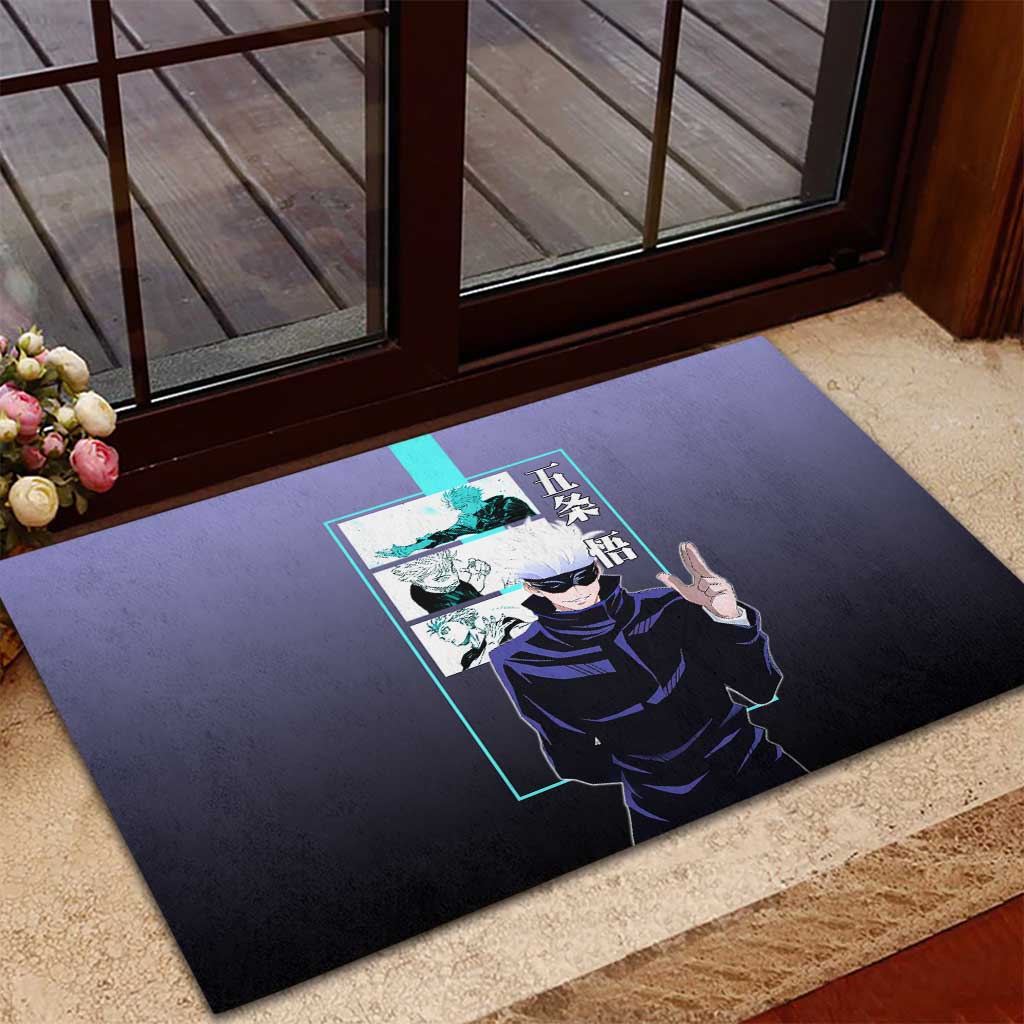 Satoru Gojo from Jujutsu Kaisen Rubber Doormat with Purple and Blue Background and Multiple Poses Design - The Mazicc