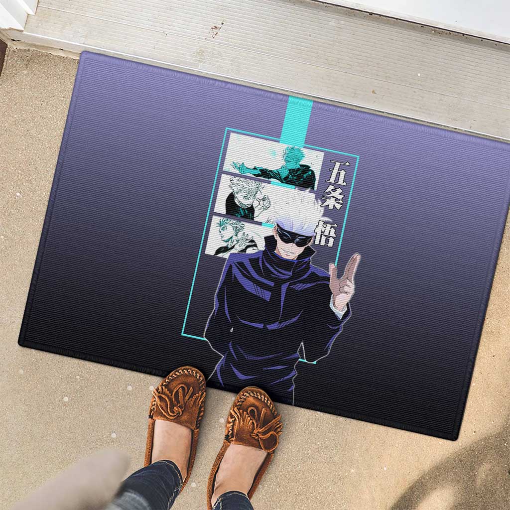 Satoru Gojo from Jujutsu Kaisen Rubber Doormat with Purple and Blue Background and Multiple Poses Design - The Mazicc
