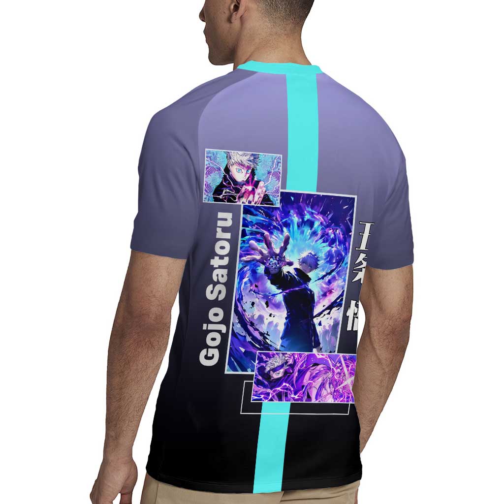 Satoru Gojo from Jujutsu Kaisen Rugby Jersey with Purple and Blue Background and Multiple Poses Design - The Mazicc