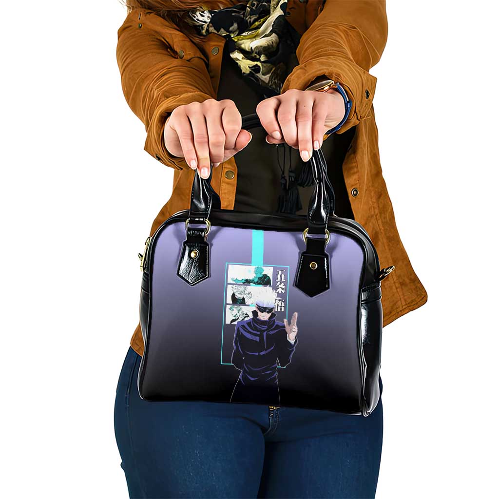 Satoru Gojo from Jujutsu Kaisen Shoulder Handbag with Purple and Blue Background and Multiple Poses Design - The Mazicc