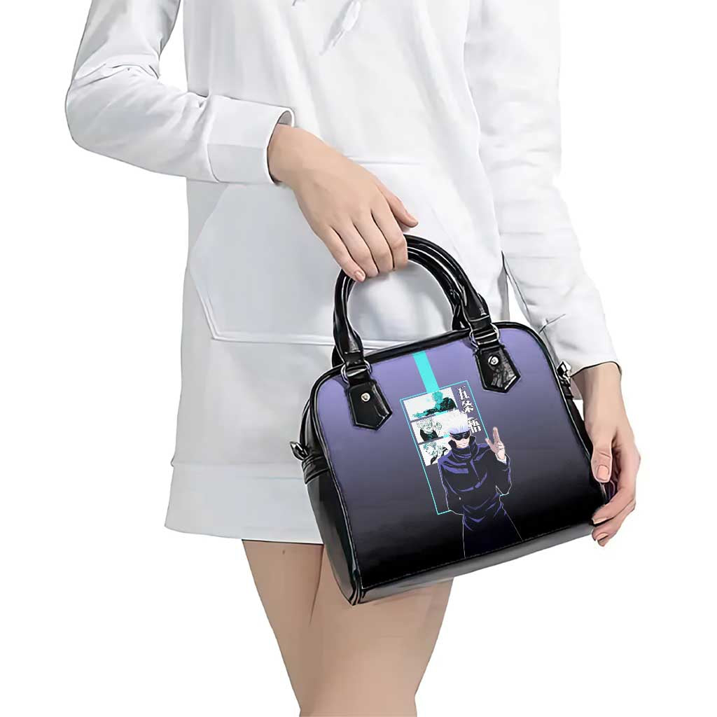 Satoru Gojo from Jujutsu Kaisen Shoulder Handbag with Purple and Blue Background and Multiple Poses Design - The Mazicc