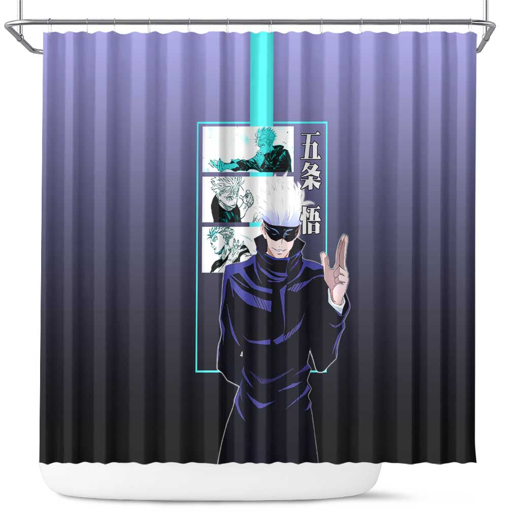 Satoru Gojo from Jujutsu Kaisen Shower Curtain with Purple and Blue Background and Multiple Poses Design - The Mazicc