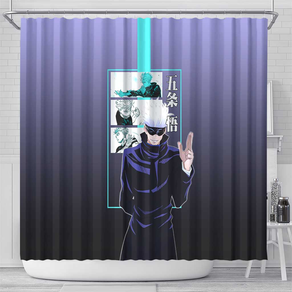 Satoru Gojo from Jujutsu Kaisen Shower Curtain with Purple and Blue Background and Multiple Poses Design - The Mazicc