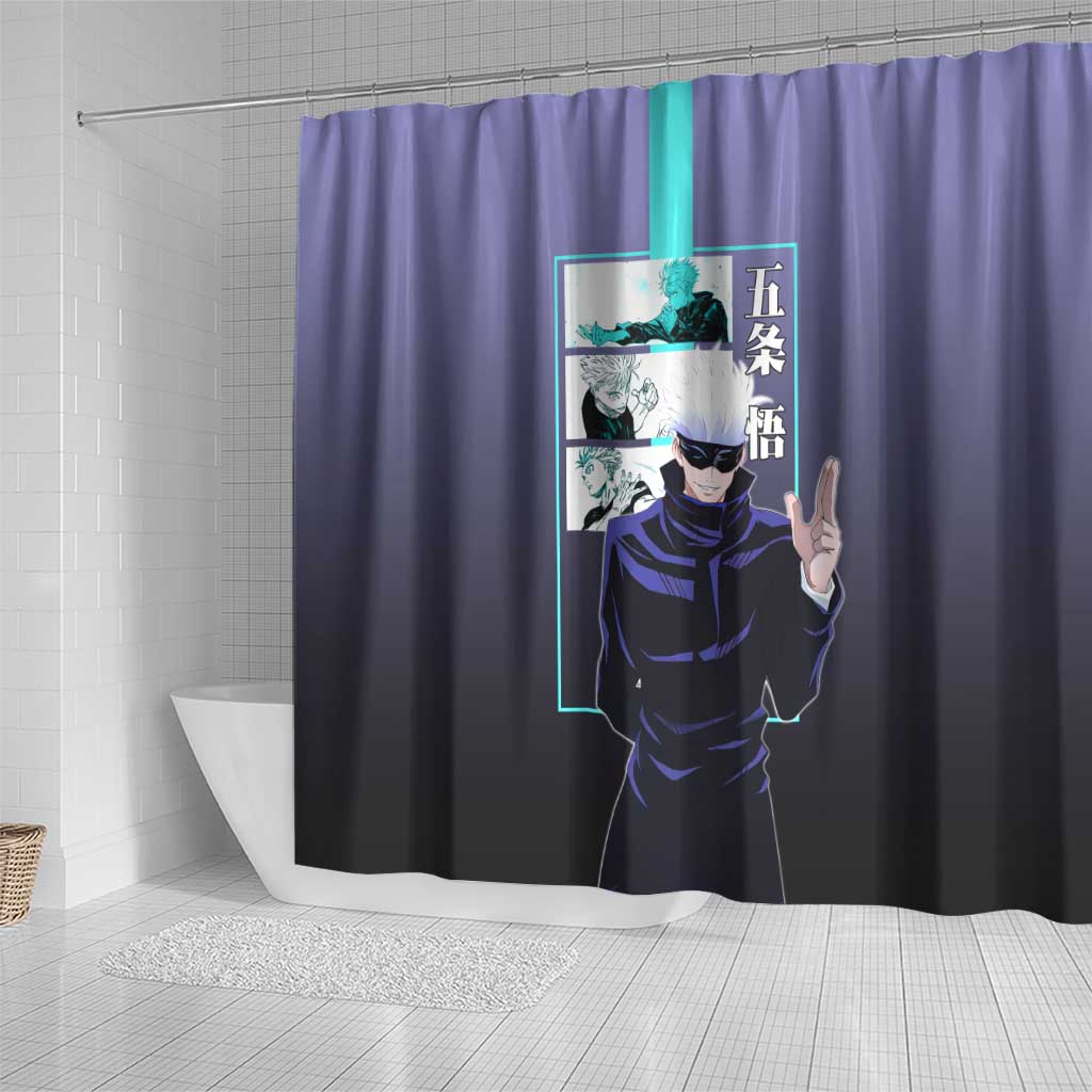 Satoru Gojo from Jujutsu Kaisen Shower Curtain with Purple and Blue Background and Multiple Poses Design - The Mazicc