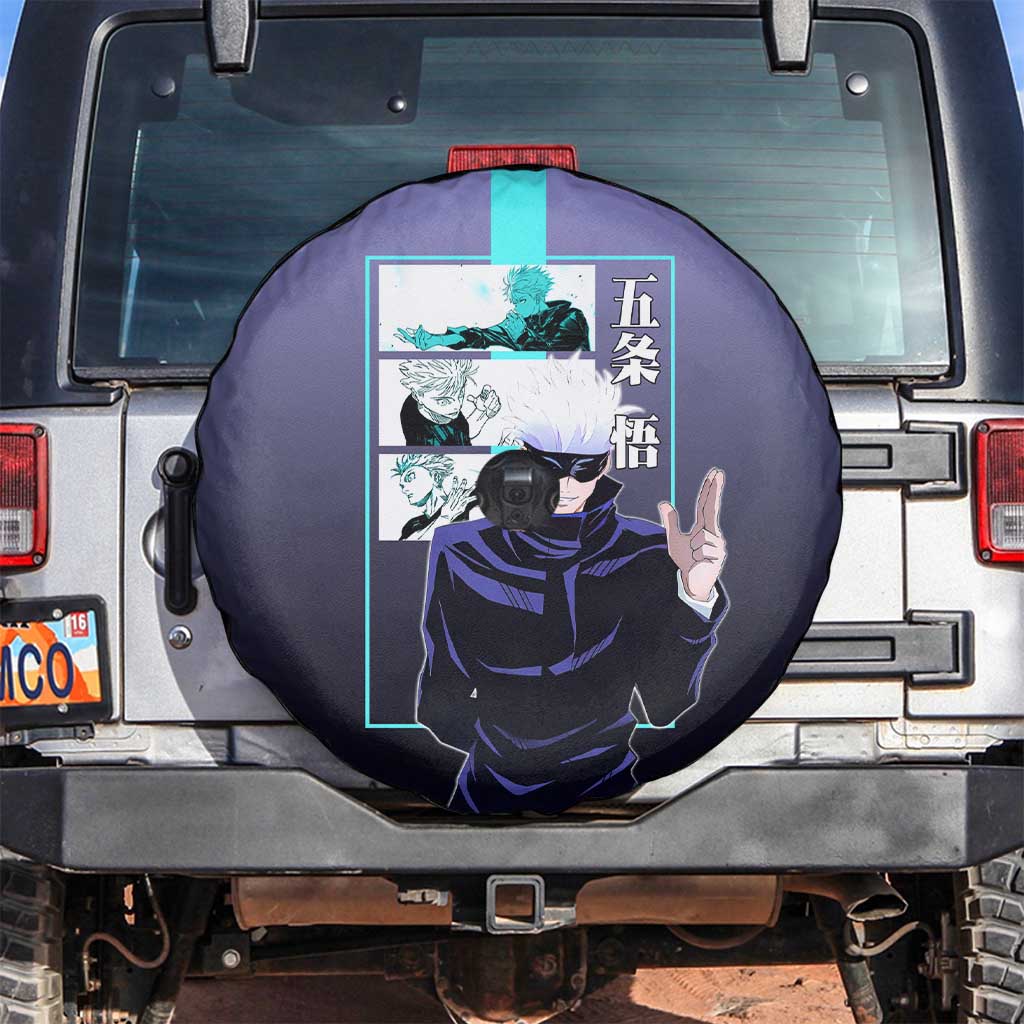Satoru Gojo from Jujutsu Kaisen Spare Tire Cover with Purple and Blue Background and Multiple Poses Design - The Mazicc