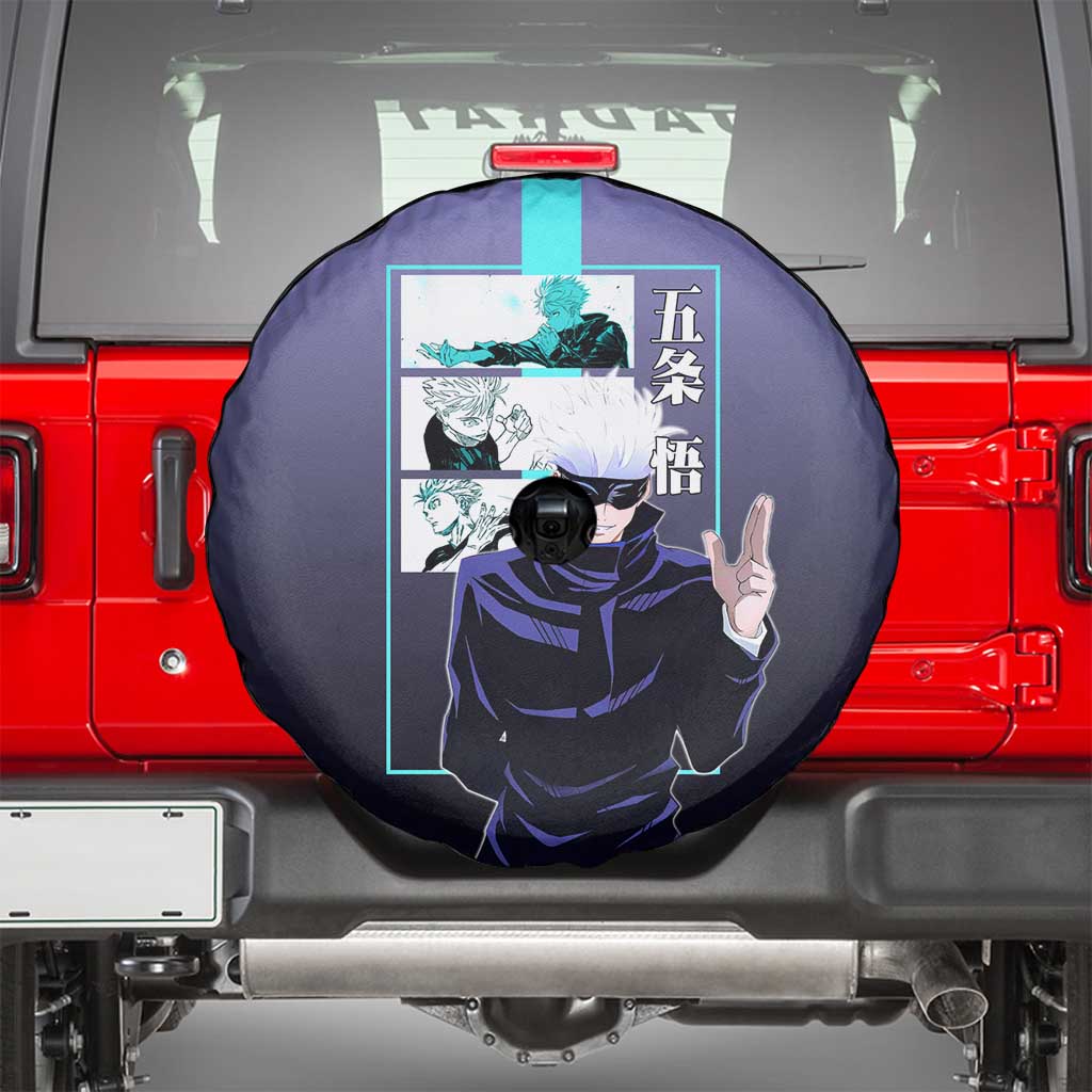 Satoru Gojo from Jujutsu Kaisen Spare Tire Cover with Purple and Blue Background and Multiple Poses Design - The Mazicc