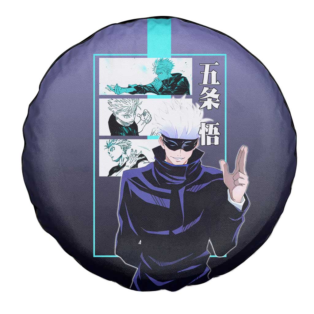 Satoru Gojo from Jujutsu Kaisen Spare Tire Cover with Purple and Blue Background and Multiple Poses Design - The Mazicc