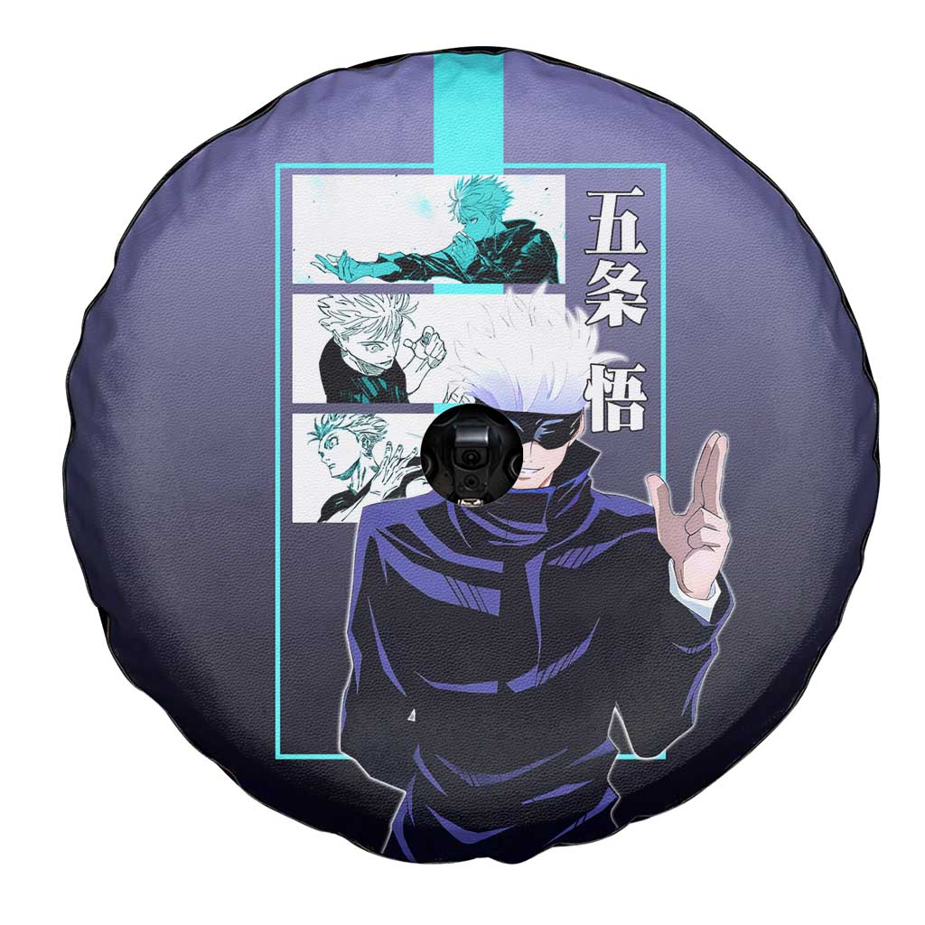 Satoru Gojo from Jujutsu Kaisen Spare Tire Cover with Purple and Blue Background and Multiple Poses Design - The Mazicc