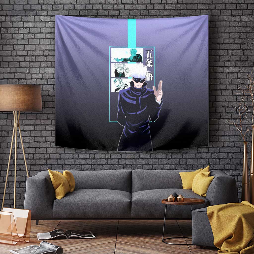 Satoru Gojo from Jujutsu Kaisen Tapestry with Purple and Blue Background and Multiple Poses Design - The Mazicc