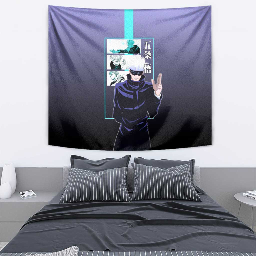 Satoru Gojo from Jujutsu Kaisen Tapestry with Purple and Blue Background and Multiple Poses Design - The Mazicc