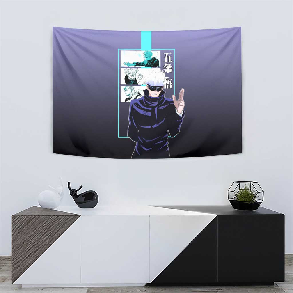 Satoru Gojo from Jujutsu Kaisen Tapestry with Purple and Blue Background and Multiple Poses Design - The Mazicc