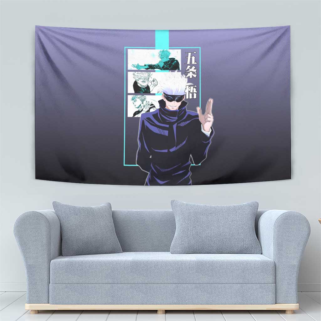 Satoru Gojo from Jujutsu Kaisen Tapestry with Purple and Blue Background and Multiple Poses Design - The Mazicc
