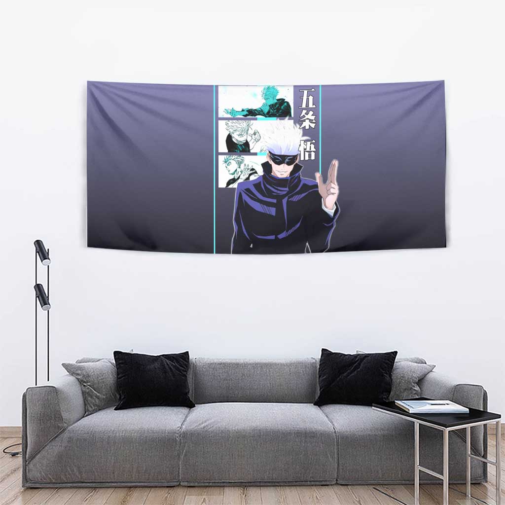 Satoru Gojo from Jujutsu Kaisen Tapestry with Purple and Blue Background and Multiple Poses Design - The Mazicc