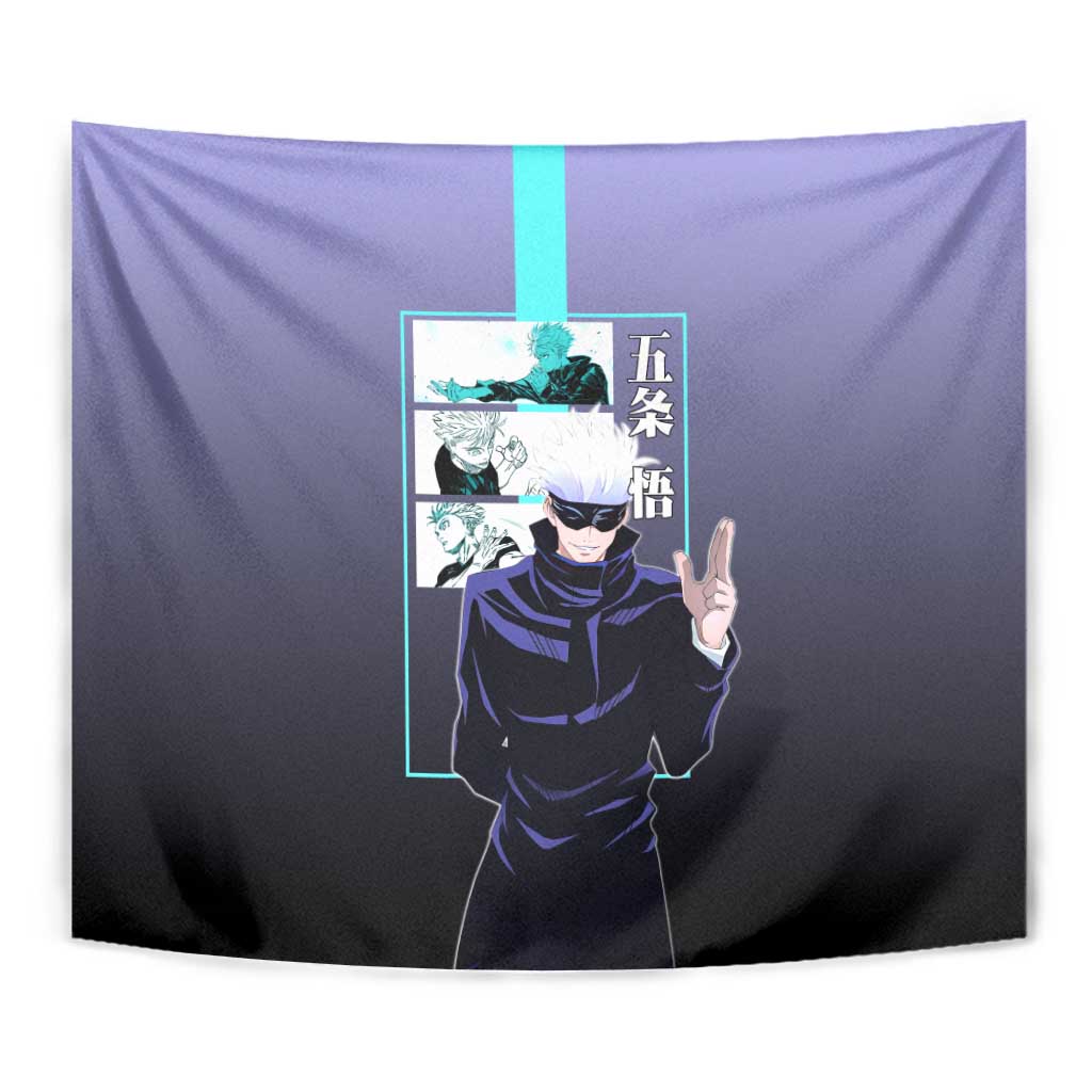 Satoru Gojo from Jujutsu Kaisen Tapestry with Purple and Blue Background and Multiple Poses Design - The Mazicc