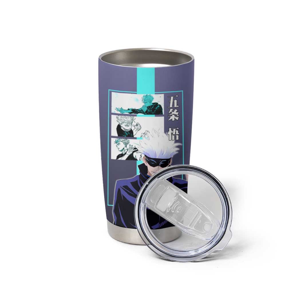 Satoru Gojo from Jujutsu Kaisen Tumbler Cup with Purple and Blue Background and Multiple Poses Design - The Mazicc