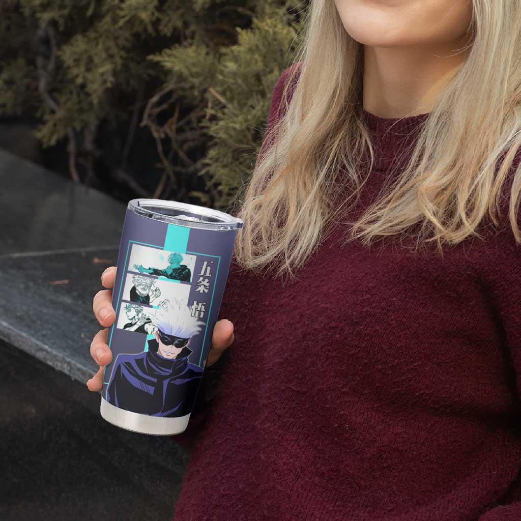 Satoru Gojo from Jujutsu Kaisen Tumbler Cup with Purple and Blue Background and Multiple Poses Design - The Mazicc