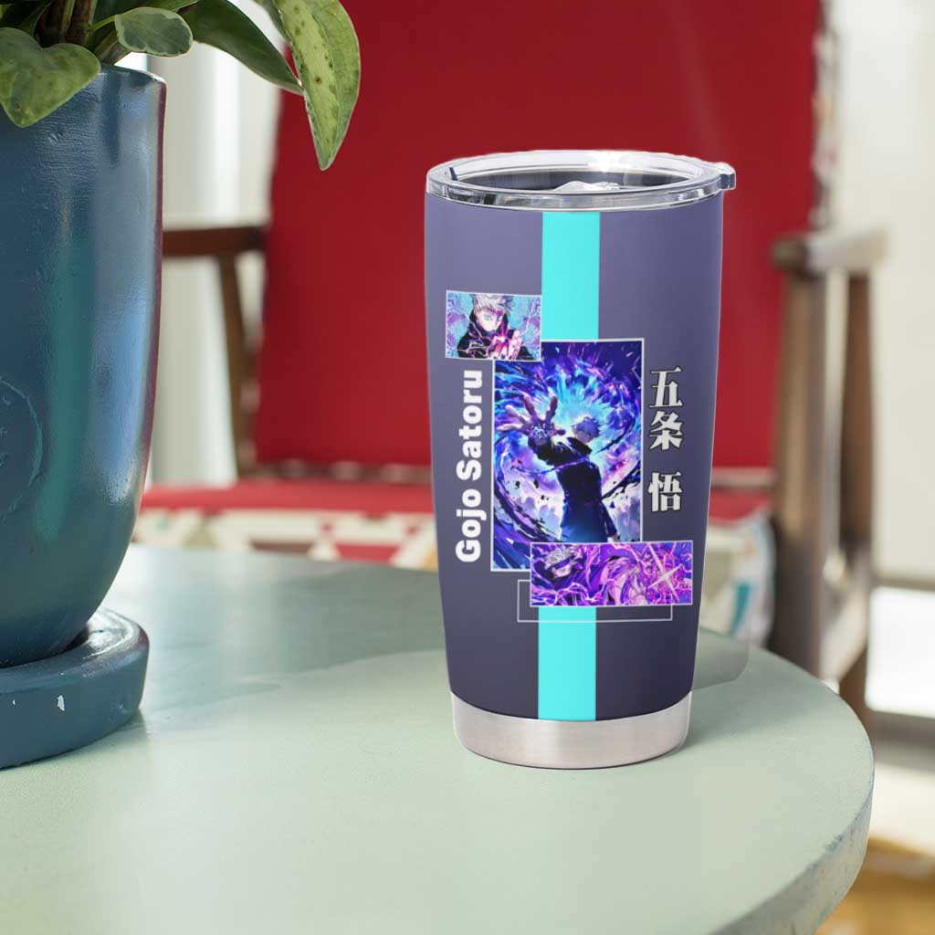 Satoru Gojo from Jujutsu Kaisen Tumbler Cup with Purple and Blue Background and Multiple Poses Design - The Mazicc